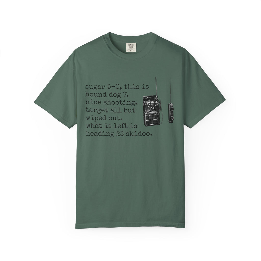 T-Shirt - Vintage Radio Field Notes Tee (“sugar 5-0...what is left is heading 23 skidoo.”)