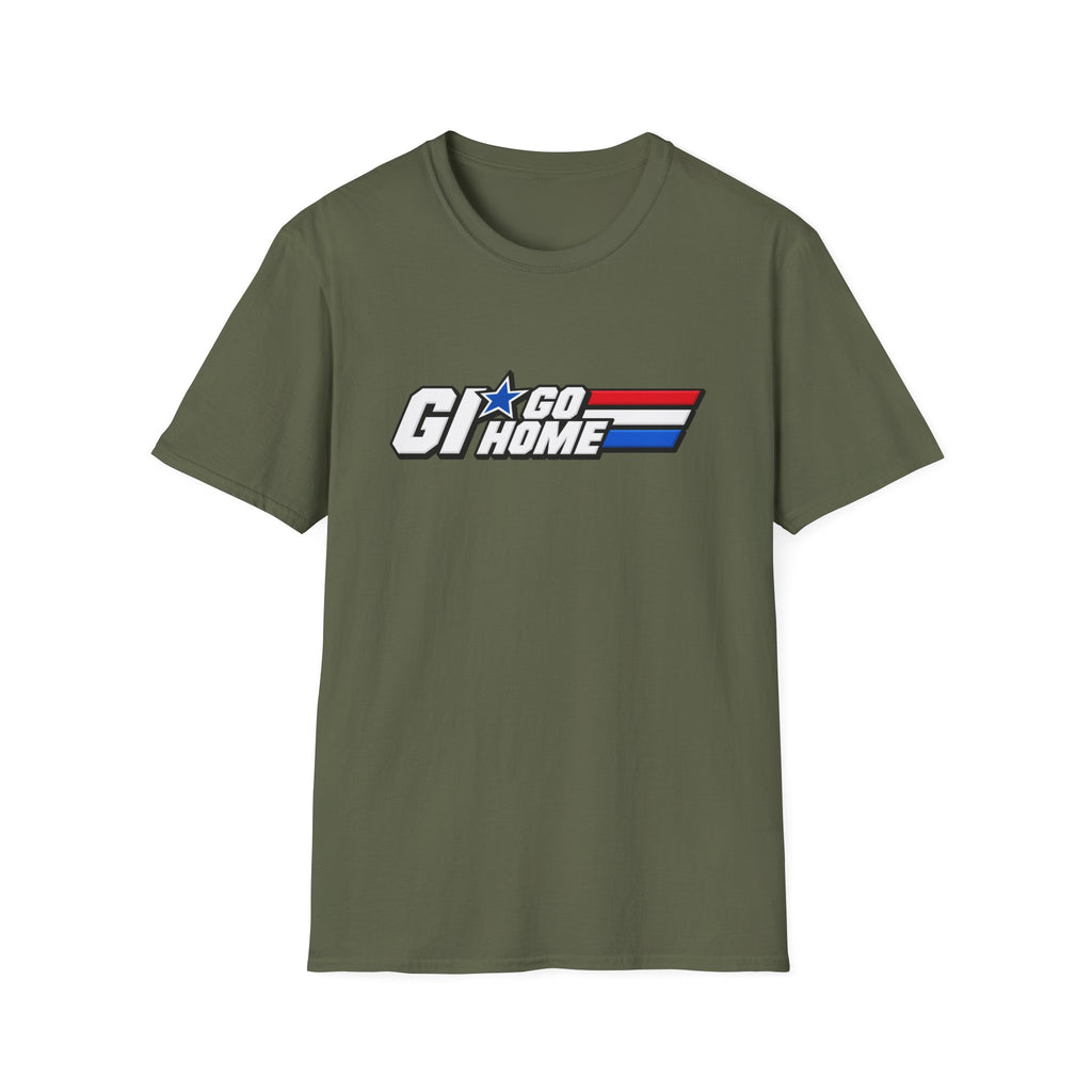 T-Shirt — "GI Go Home" Patriotic Military Parody Tee