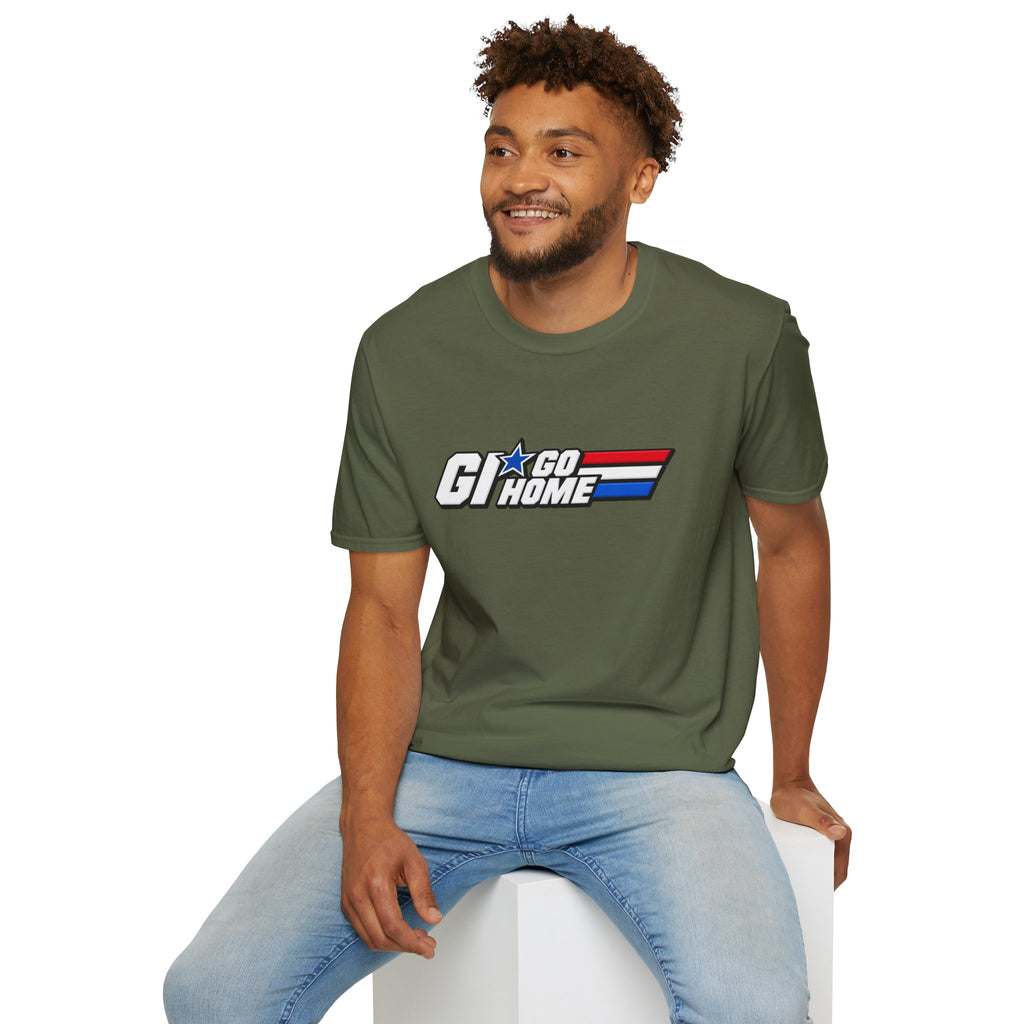 T-Shirt — "GI Go Home" Patriotic Military Parody Tee